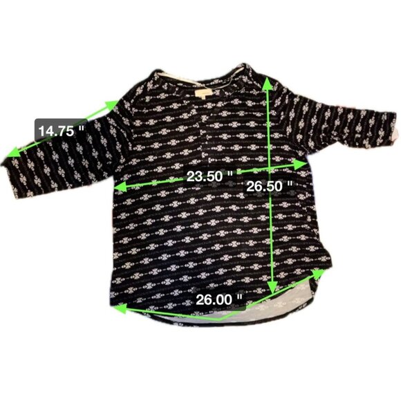 Dept 222 Black Patterned Roll Tab Sleeve Tunic Pullover Top Sz 2X - Picture 7 of 7